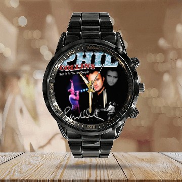 Discover Phil Collins Bootleg Black Calendar Steel Band Watch