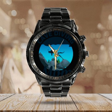 Discover Caving Diving Mom Spelunking Caves Spelunker Caver Calendar Steel Band Watch