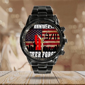 Discover Never Forget 911 20th Anniversary Patriot Day Calendar Steel Band Watch