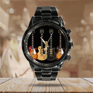 Discover Four Electric Guitars Calendar Steel Band Watch