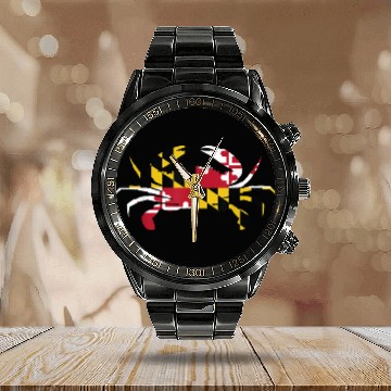 Discover Maryland Crab State Pride Flag Calendar Steel Band Watch