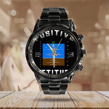 Discover Positive Attitude Aviation Pilot Primary Flight Calendar Steel Band Watch