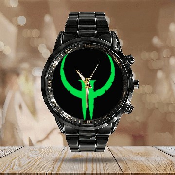 Discover Quake II Logo Calendar Steel Band Watch