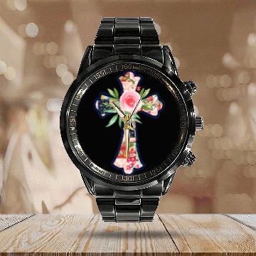 Discover Floral Patchwork Cross Premium Calendar Steel Band Watch