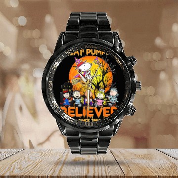 Discover PeanuttsGreat Pumpkin Believer Since 1966 Halloweenfunny Calendar Steel Band Watch