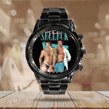 Discover Tom Selleck / Sexy 80s Aesthetic Design - Tom Selleck - Calendar Steel Band Watch