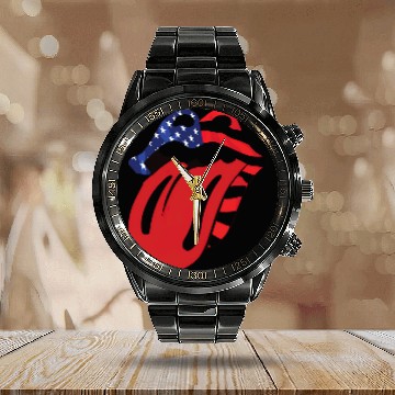 Discover Rolling Stones Lips Calendar Steel Band Watch
