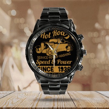 Discover Hot Rod Vintage Old School Race Car Calendar Steel Band Watch