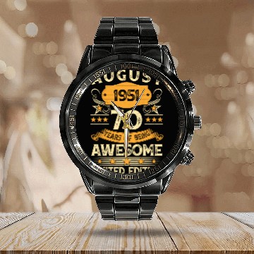 Discover Vintage August 1951 70th Birthday Calendar Steel Band Watch