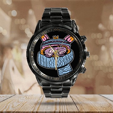 Discover Owl skiing ski snowboard slope Calendar Steel Band Watch