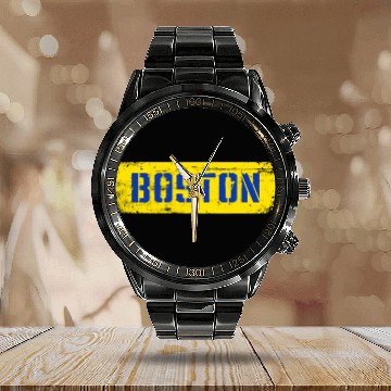 Discover Retro Boston Running Marathon Finish Line Calendar Steel Band Watch