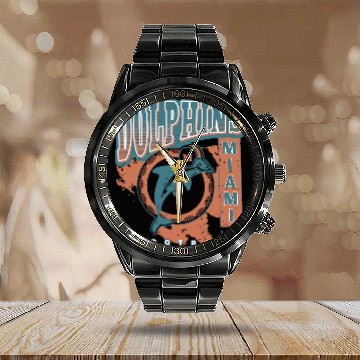 Discover Vintage Miami Dolphin Football 3D Calendar Steel Band Watch