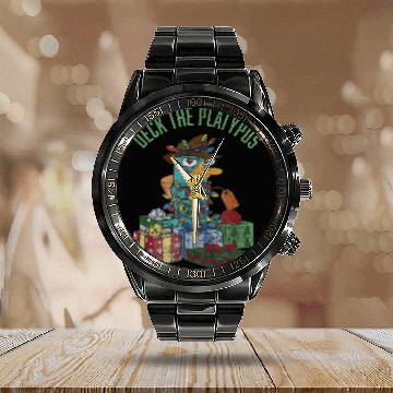 Discover Disney Phineas and Ferb Christmas Perry Deck The Platypus Calendar Steel Band Watch