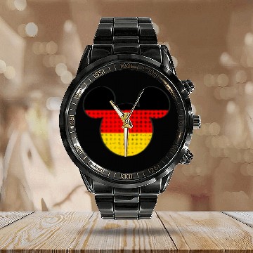 Discover Disney Mickey Mouse Logo Germany Flag Fill Zip Calendar Steel Band Watch
