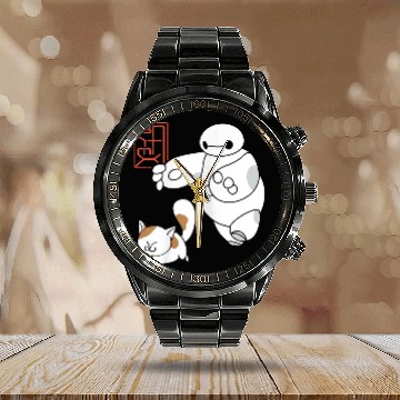 Discover Disney Big Hero 6 Baymax Chasing Mochi Cute Shot Baseball Tees Calendar Steel Band Watch