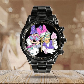 Discover Disney Minnie Mouse and Daisy Blue Small Hawaiians Calendar Steel Band Watch