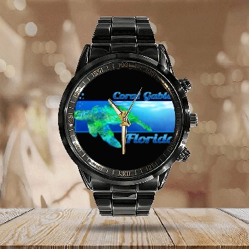 Discover KV9 Turtle Coral Gables Florida Swimming Sea Turtle Calendar Steel Band Watch