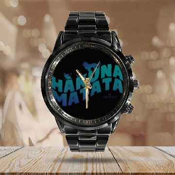 Discover Disneyss Lion King Hakuna Matata Blue Text Trio Logo Calendar Steel Band Watch
