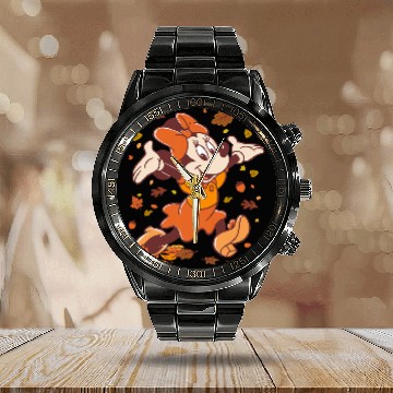 Discover Disney Minnie Mouse Strolling Through Autumn Leaves Fall Baseball Tees Calendar Steel Band Watch