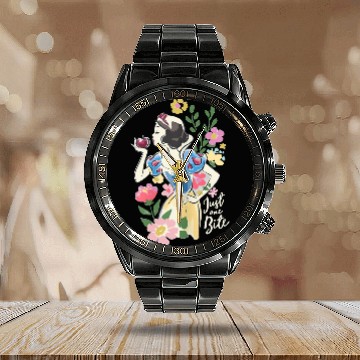 Discover Retro Disney Snow White And The Seven Dwarfs Floral 3D Calendar Steel Band Watch,