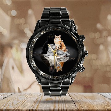 Discover black cats Paws Reflection Mirror Cheetah Tiger Funny Calendar Steel Band Watch