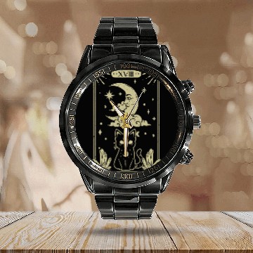 Discover black cats Paws Witch Wiccan Gothic Moon Phase Witchcraft Cat Calendar Steel Band Watch