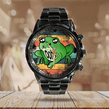 Discover Frog Gift Colourful frog outfit amphibian toad comic Calendar Steel Band Watch