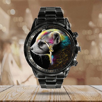 Discover Ferret Gift Mom Dad Mustela Nigripes 3 Calendar Steel Band Watch