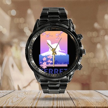 Discover Ferret Gift Mom Dad Mustela Nigripes 19 Calendar Steel Band Watch