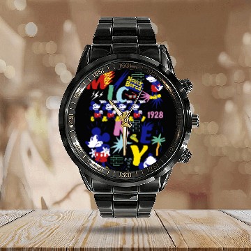 Discover Disney Mickey Mouse Vintages Never Bored Calendar Steel Band Watch