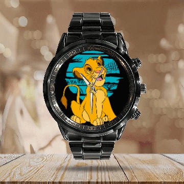 Discover Disney The Lion King Young Simba Happy Blue Retro Hawaiians Calendar Steel Band Watch