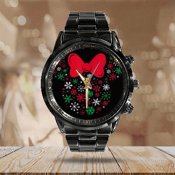 Discover Disney Minnie Holiday Snowflakes Baseball Jerseys Calendar Steel Band Watch
