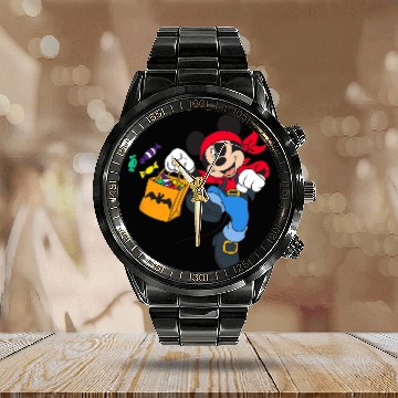 Discover Disney Halloween Pirate Mickey Calendar Steel Band Watch