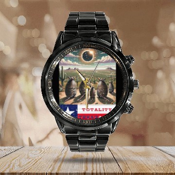 Discover Texas Armadillo Totality Eclipse 2024 Calendar Steel Band Watch