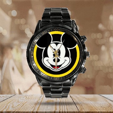 Discover Amazon Essentials Disney Smiling Mickey in Yello Calendar Steel Band Watch