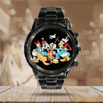 Discover Amazon Essentials Disney Mickey and Friends Grou Baseball Tees Calendar Steel Band Watch