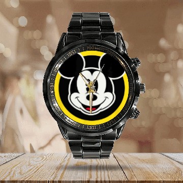 Discover Amazon Essentials Disney Smiling Mickey In Yello Calendar Steel Band Watch