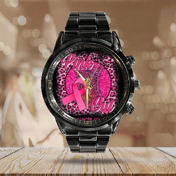 Discover Baseball Gift Leopard Pink Out Baseball Tackle Breast Cancer Awareness 3 Calendar Steel Band Watch