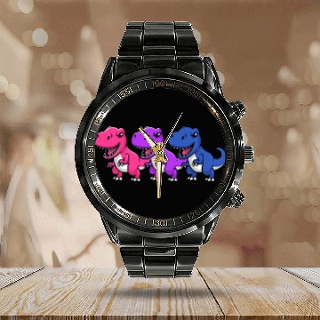 Discover Dinosaur Dino Bisexual Pride Colors Bi Pride Dinosaurs TRex Calendar Steel Band Watch