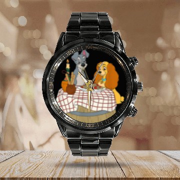 Discover Disney Lady and Tramp Bella Notte Spaghetti TShi Zip Calendar Steel Band Watch