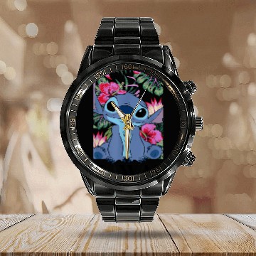 Discover Disney Lilo & Stitch Hawaii Hibiscus Cute Floral Baseball Tees Calendar Steel Band Watch