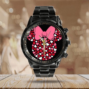 Discover Disney Minnie Mouse Icon Pink Hearts Valentines Baseball Tees Calendar Steel Band Watch