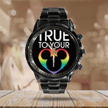 Discover Disney Mickey Icon True to Your Heart Pride Baseball Tees Calendar Steel Band Watch