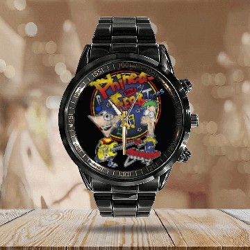 Discover Disney Phineas And Ferb-Tones Distressed Band Logo Calendar Steel Band Watch