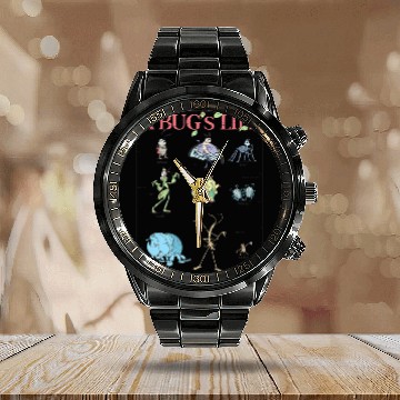 Discover Disney Pixar A Bug's Life Iconic Circus Bugs Characters Logo Calendar Steel Band Watch