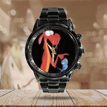 Discover Disneyss Mulan Mushu Cricket Pocket Calendar Steel Band Watch
