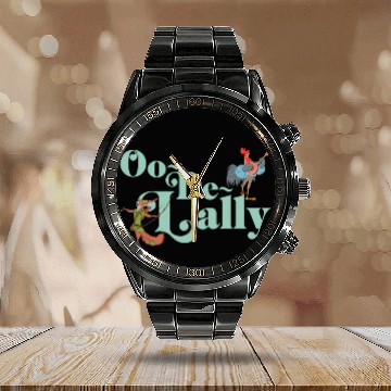 Discover Disney Robin Hood Oo-De-Lally Iconic Quote Chest Text Logo Calendar Steel Band Watch