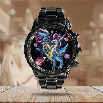 Discover Dinosaur Dino Astronaut Riding TRex Dinosaur Astro TRex Space Gift Calendar Steel Band Watch