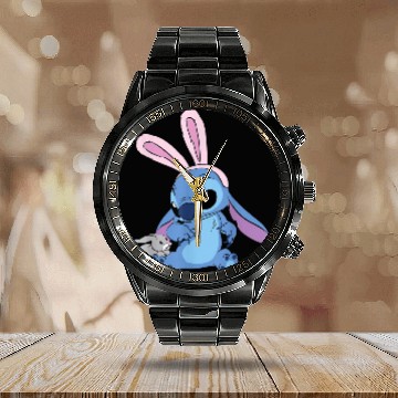 Discover Disney Stitch with Easter Bunny Calendar Steel Band Watch