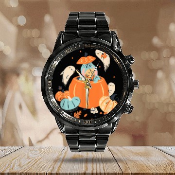 Discover Disney Winnie the Pooh Eeyore Pumpkin Ghost Pals Calendar Steel Band Watch
